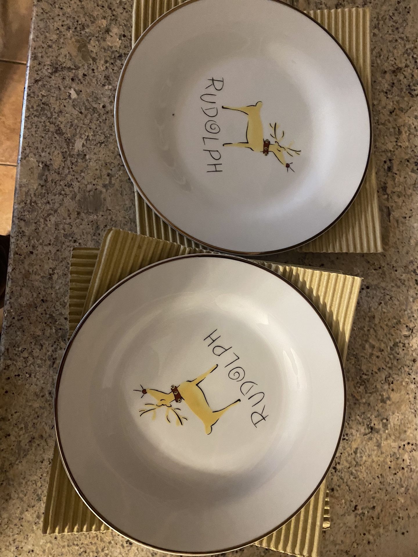 Set A Four Pottery Barn Reindeer, Dessert, Plates, Collector Edition
