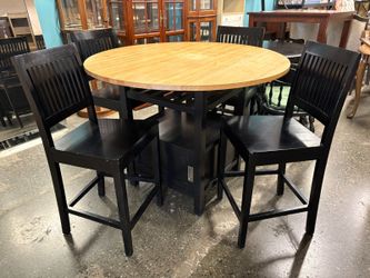 CRATE & BARREL Natural Top Drop Leaf Counter Table w/ 4 Black Slat Back Chairs