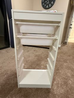 IKEA White Storage Unit with Bins and Shelves