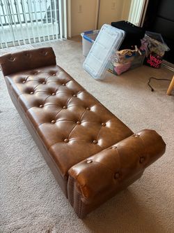 Brown Tufted Faux Leather Chaise Lounge