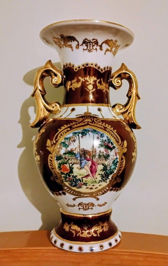 Vintage French Limoges Porcelain Decorative Vase 12 In