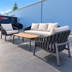 4 Pieces Patio Furniture Set Aluminum Conversation Set Braided Outdoor Patio Furniture with Coffee Table