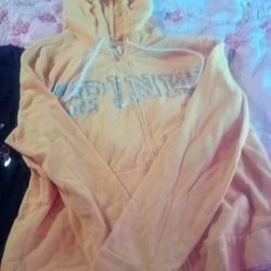 Lady /Junior Wear Pink Victoria Secret Sweat Jacket Graphic Shirt Gold Emblems