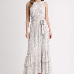 Calvin Klein Leopard Print Tiered Ruffle Maxi Dress