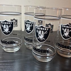 1980’s Vintage NFL Raiders Drinking Glass Tumbler Cups (4) 