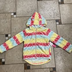 NWT Penelope Girls Rainbow Stars Plush Hoodie Jacket Size 6X