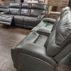 New Top Grain Genuine Leather Sofa And Loveseat With Power Recliners Wow