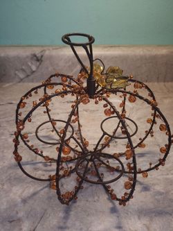 Beaded Pumpkin 3-Candle Holder – Fall Decor