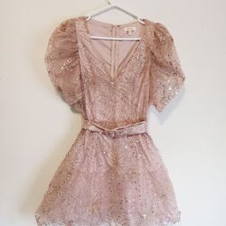 *RARE* WICKED GLINDA INSPIRED MIDI DRESS COSPLAY SPARKLY ROSE QUARTZ DRESS. SIZE: MEDIUM