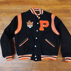 Woman's Large Vintage 1990s UOP Pacific tigers Letterman Varsity Jacket Vintage Authentic 
