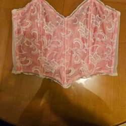 Vintage Jcpenney Delicates Lace Over Pink Strapless Bone Bustier Like New Size 38