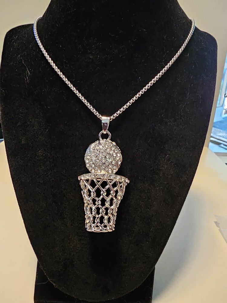 New Silver Basketball Necklace