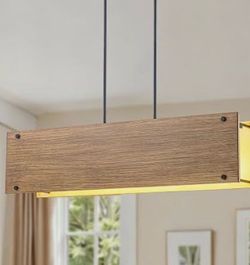 New 35.4" Farmhouse Wood Texture Chandeliers 4-Light Rectangle Light Fixtures