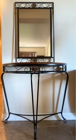 🏡 Elegant Wrought Iron Entryway Console Table & Matching Mirror Set