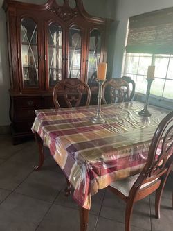 Traditional Cherry Wood Dining Set with China Cabinet