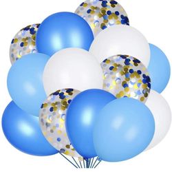 Blue White Balloons Set 80 Packs with Latex Confetti Balloons for Baby Shower Birthday Party Decorations Supplies