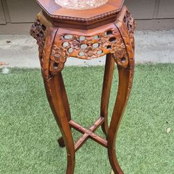 Antique Chinese Hand Carved Rosewood Stand with a Marble Top