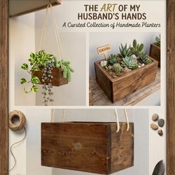 Handmade Rustic Hanging Wooden Planter Box Pair