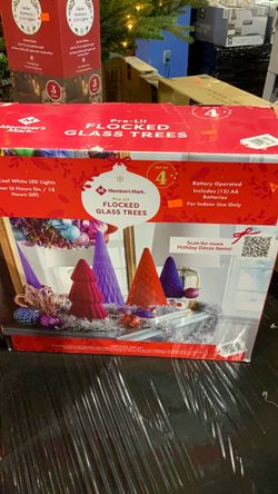 Member's Mark Pre-Lit Flocked Glass Trees Set of 4