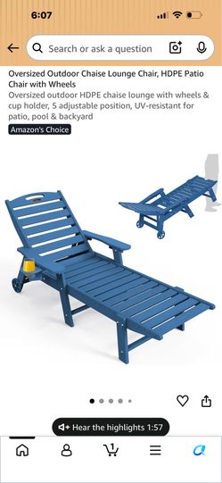 Oversized Outdoor HDPE Chaise Lounge Chair with Wheels