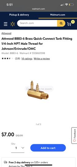 Attwood OMC/ Johnson/ Evinrude Fuel Tank fitting