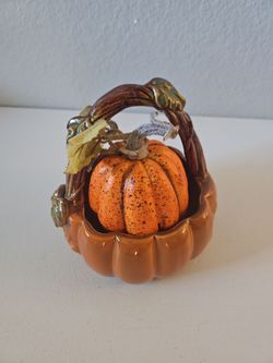 Ceramic Pumpkin Basket with Fall Decor