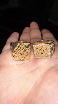 14 golden nugget ring,diamond cut 14k gold ring