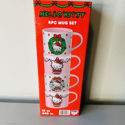 Hello Kitty 4 Piece Mug Set - Christmas Theme Limited Set 15 Oz From Zak!