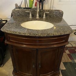 Bathroom Vanity, Granite Countertop With Sink, Faucet, Mirror, Lighting Fixtures 