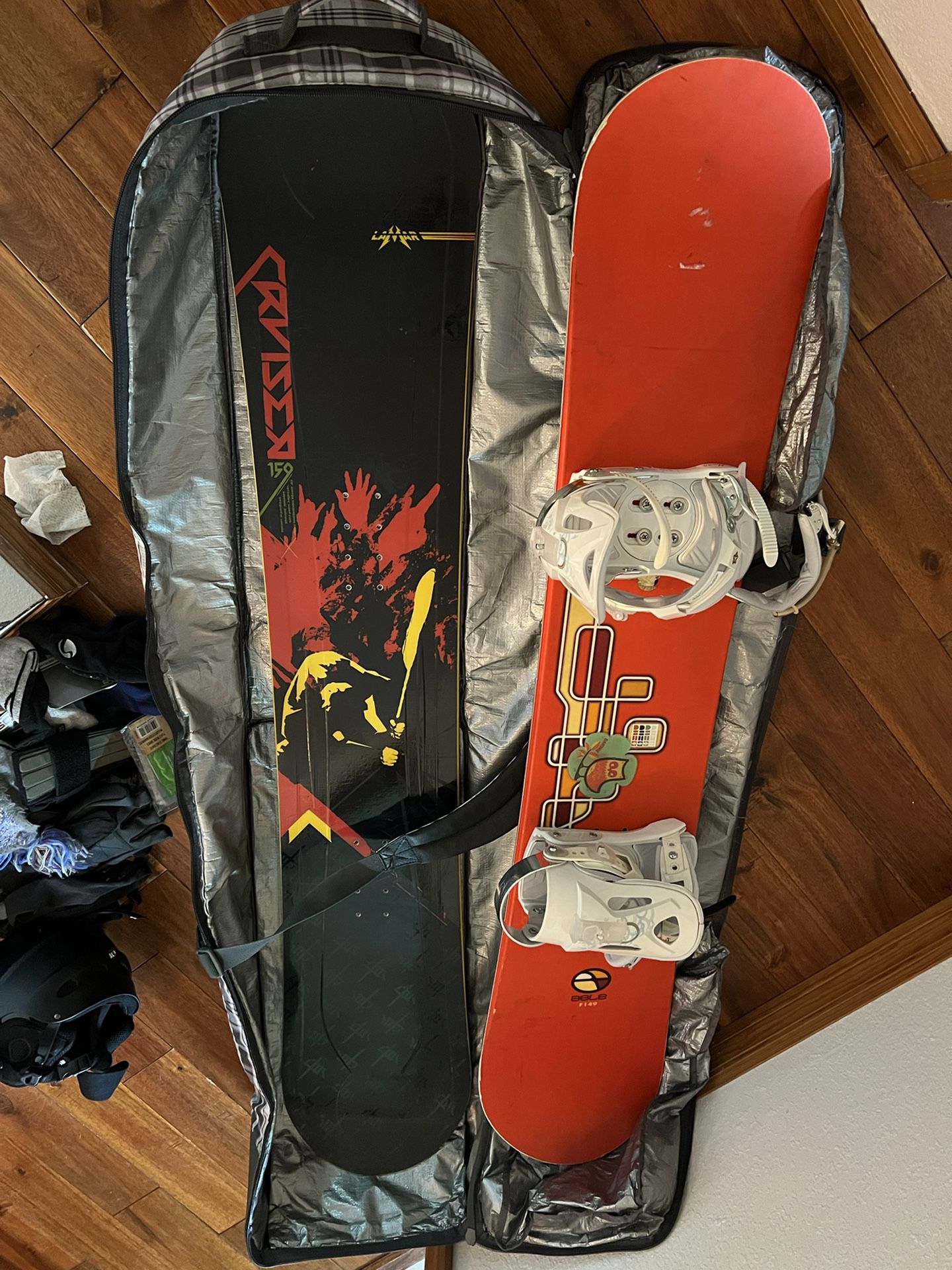 Snowboards With Lamar Bindings And K2 Boots, Travel Bag 