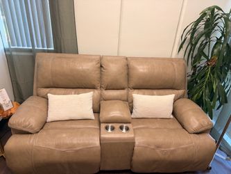 Electric beige leather  loveseat