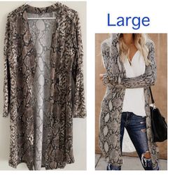 Large Womens Fashion 2022 Cozy Knit Open Front Long Sleeve Long Knit Cardigan Sweater  Size: Large  Features: New spring sweater coat, Camo, Snake, Le