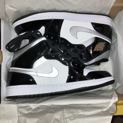 Air Jordan 1 Mid SE 'Patent Black White Metallic Silver' Men's Shoes