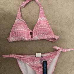 Plunge Brand New Pink and White Bikini, S 