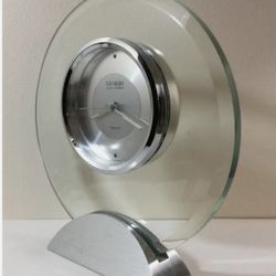 Danbury Glass Clock Quartz Things Remembered Art Deco Brushed Silver Base With Paper Weight 