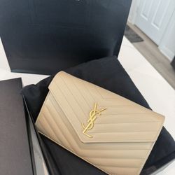 YSL Monogram Large Wallet on Chain in Grained Leather