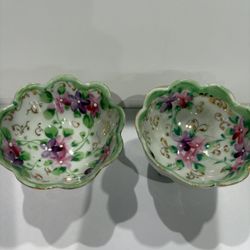 Antique Porcelain Hand painted Salt Bowls