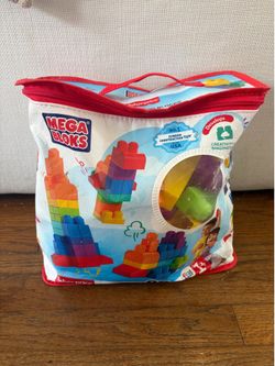 MEGA BLOKS Fisher-Price Toy Blocks Blue Big Building Bag with Storage (80 Pieces) for Toddler