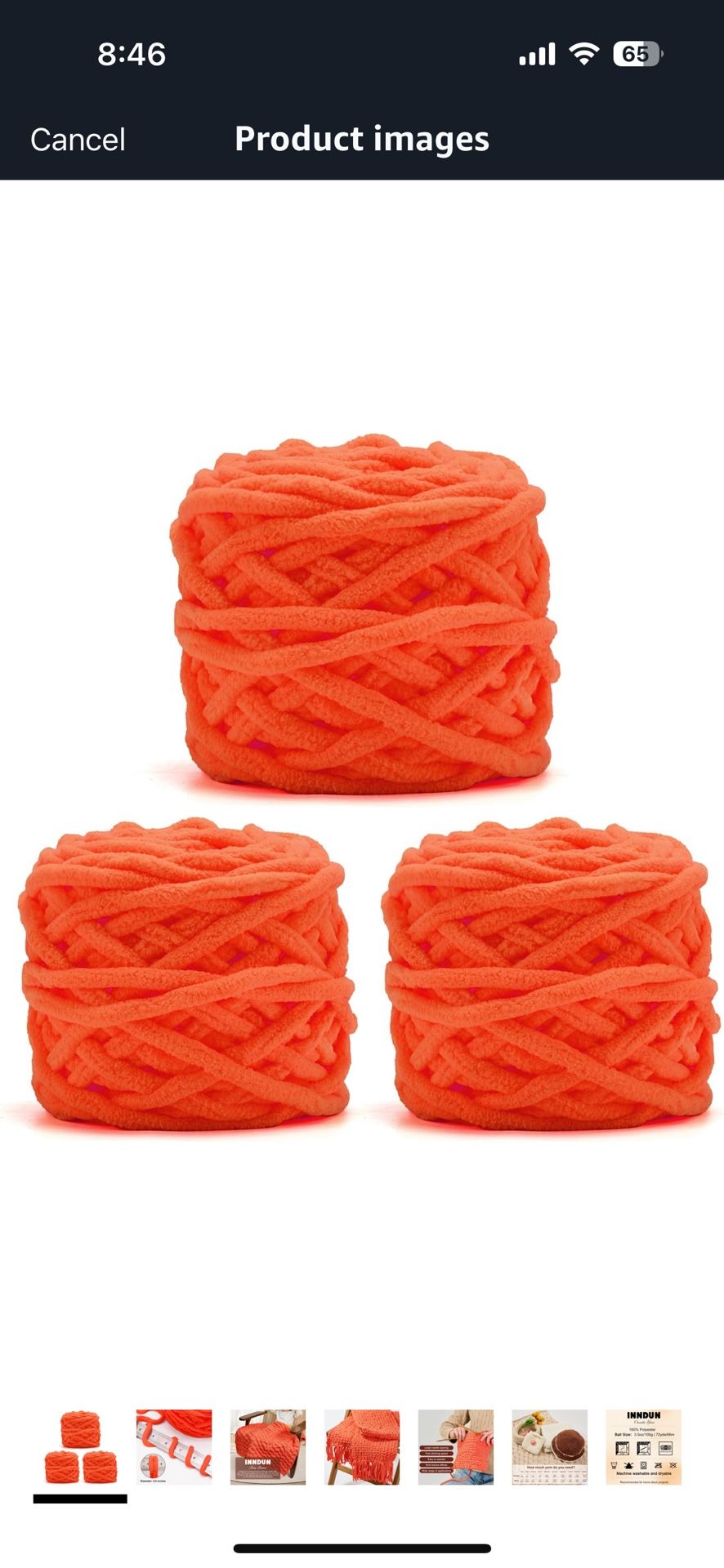 Blanket Yarn 3 Pack of 100g/3.5oz - Orange Chenille Yarn 6 Super Bulky - Knitting, Crocheting & Crafts Chunky Yarn