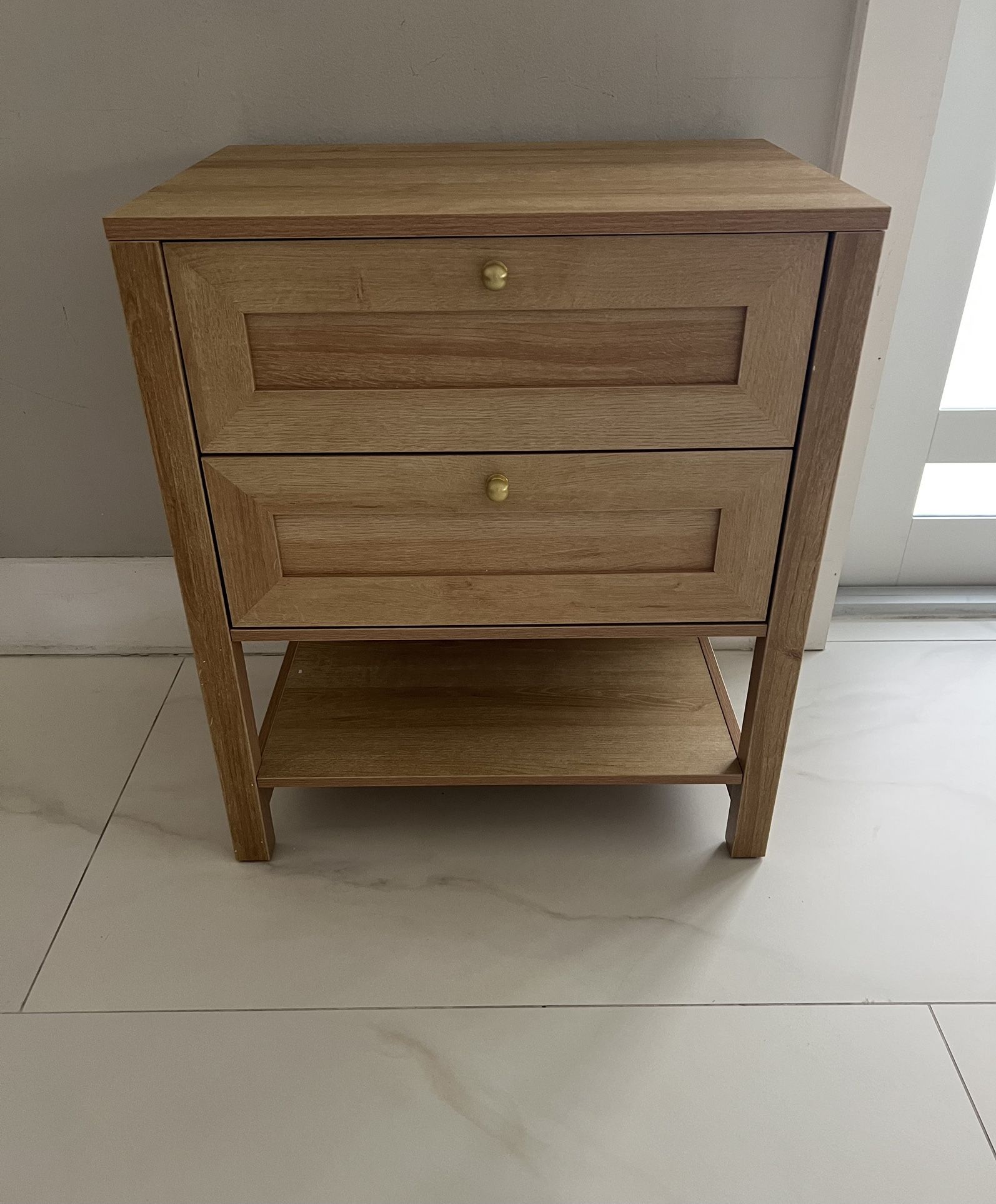 New-1-Nightstand with Drawers, Large Farmhouse Wood Bedside Table with Open Shelf, 22" Wide Tall End Table for Sofa, Bedroom, Natural Oak
