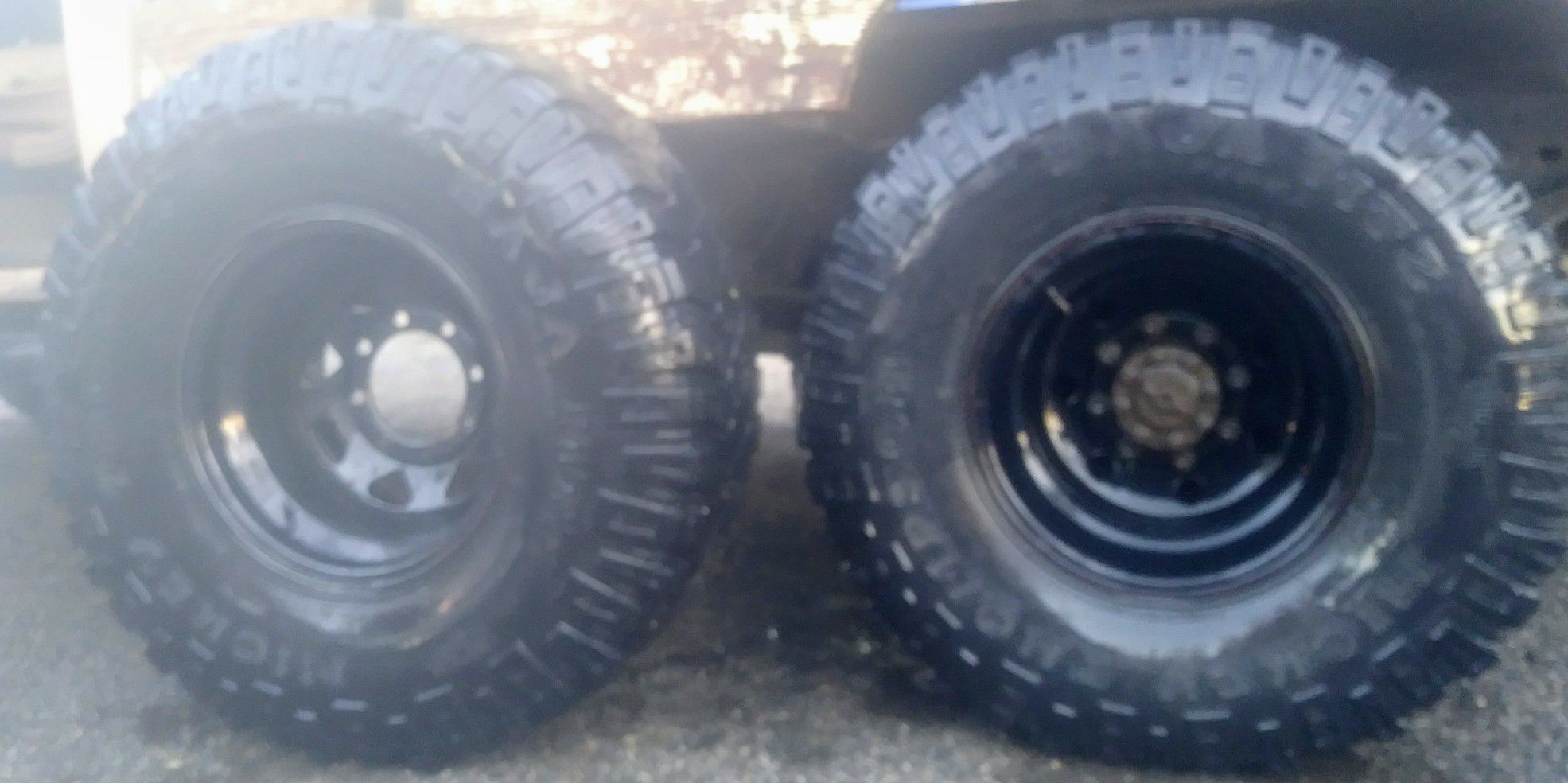 8 lug ford 15" Black legand Rims on Mickey Thompson BAJA MTZ tires. 75-80% tread.