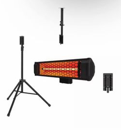 1500-Watt Electric Indoor/Outdoor Quartz Infrared Portable Space Heater w/Tripod Wall and Ceiling Mount, Black