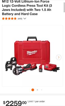 Milwaukee M12 12-Volt Lithium-Ion Force Logic Cordless Press Tool Kit (3 Jaws Included) with Two 1.5 Ah Battery and Hard Case