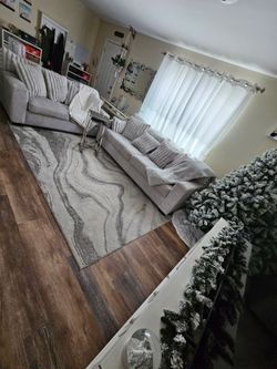 Grey Sectional Sofa Set – Loveseat + Sofa, Textured Chenille w/ Pillows