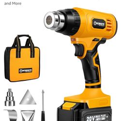 WORKSITE Heat Gun Cordless, 20V Max Lithium-ion Battery Hot Air Gun Kit with 4.0A Battery, Fast Charger & Tool Bag, 4 Nozzle Attachments for Crafts, S