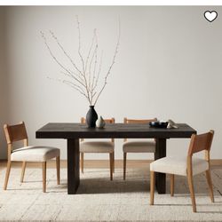 West Elm Emmerson 87’ Dinning Table With Bench and 5 Pier One Leather Chairs 