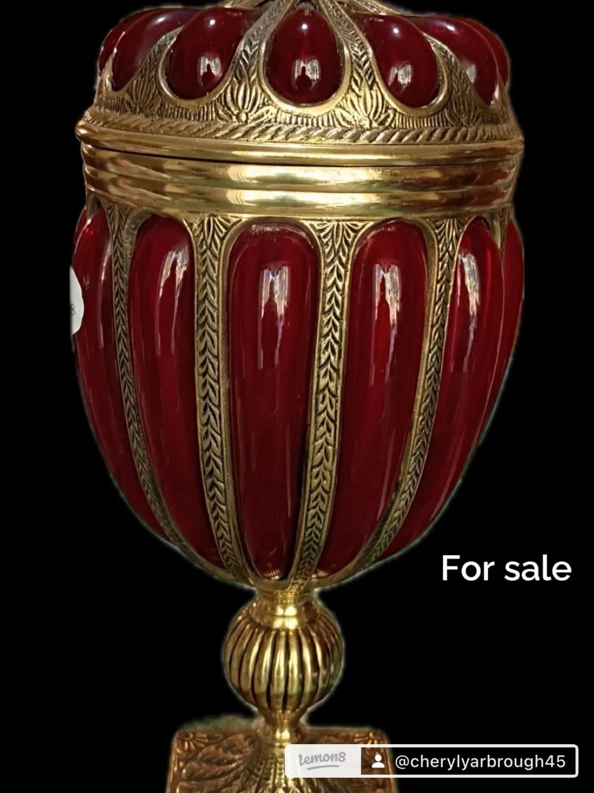 Vintage Red Ruby Glass Vase With Brass 