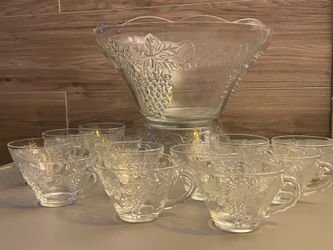 Vintage Glass Punch Bowl Set
