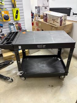 NEW AND FULLY ASSEMBLED Shop SKYSHALO Utility Cart, 550 lbs. Load Capacity, 37 x 25.4 in. Service Cart, 2-Shelf Heavy Duty Plastic Utility Cart with W