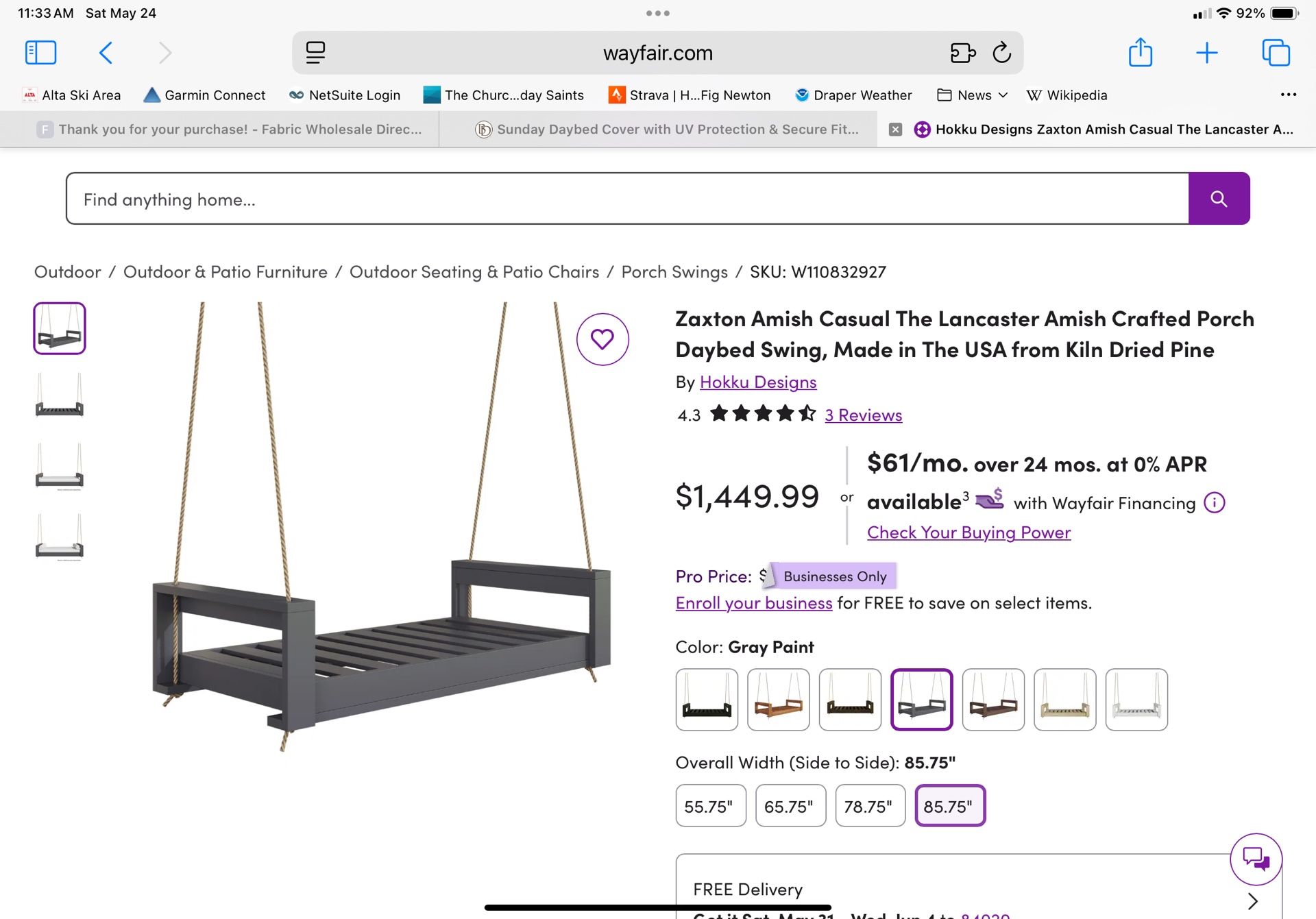 Twin-size Outdoor Daybed Swing